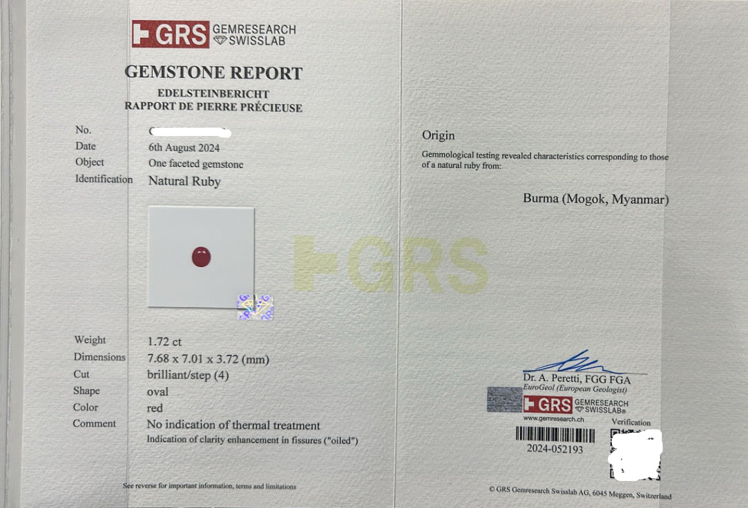 BURMESE RUBY GRS CERT