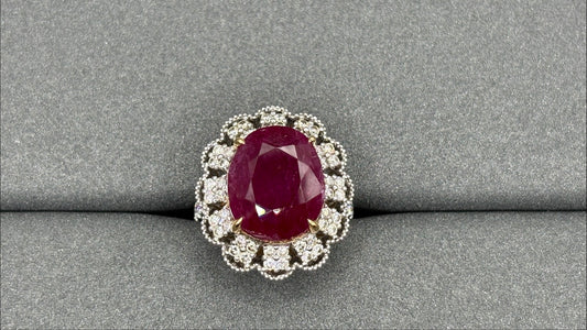 A BURMESE ANTIQUE RUBY IN A RING 11.43 CTS LOTUS